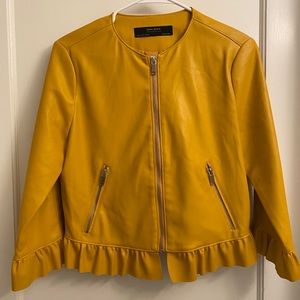 Zara Frill Hem Faux Leather Jacket with Pockets